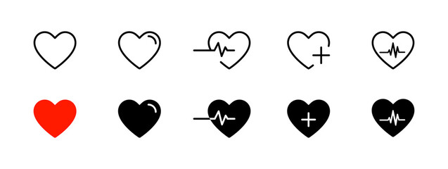 Heart, heartbeat icons. Heartbeat, cardiogram, heart medical icon. Emergency concept icon