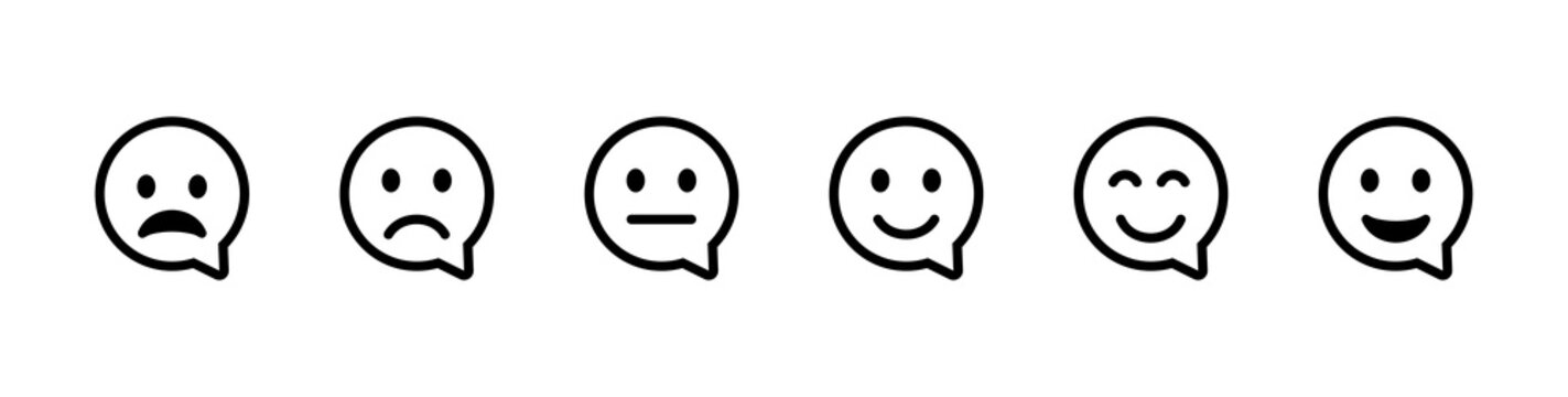 Naklejki Smile chat icon. Speech bubble face icon. Emoji smile icons collection