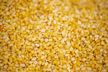 The pile of Gram pulses, Split Chickpeas, and Lentil Pulses.