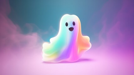 Cute Rainbow Ghost Smiling. Colorful Generative Ai Illustration.