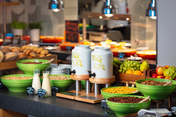 hotel breakfast buffet with many different types of food