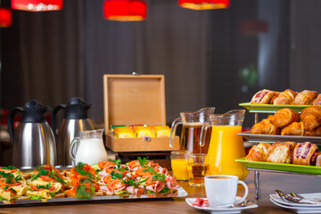 hotel breakfast buffet with many different types of food