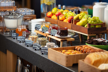 hotel breakfast buffet with many different types of food
