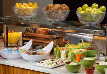 hotel breakfast buffet with many different types of food
