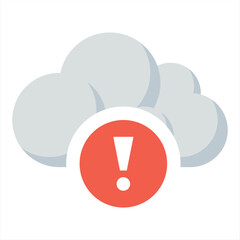 The cloud icon with an exclamation mark inside is red, representing a warning or problem in the cloud. This design can be used as a decorative illustration with a cloud computing theme.