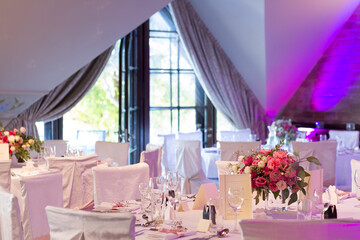 wedding table setting, a banquet room set up 