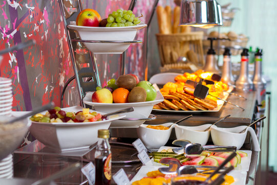 hotel breakfast buffet with many different types of food