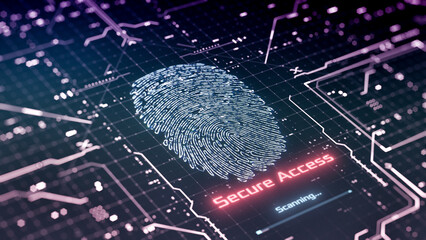 Biometric access interface, scanning fingerprint, cyber security concept (3d render)