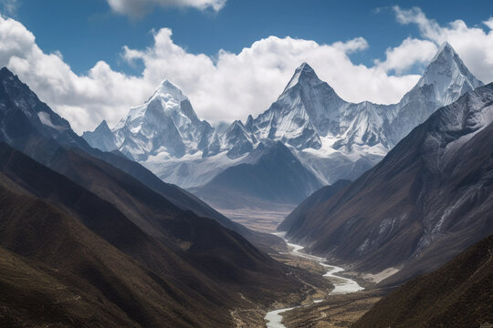 View of Ama Dablam over Solukhumbu valley, Himalayas Nepal.Image ai generate