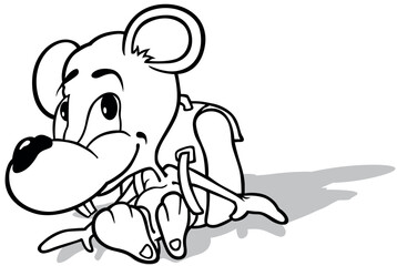 Drawing of a Mouse with a School Bag on its Back Sitting on the Ground