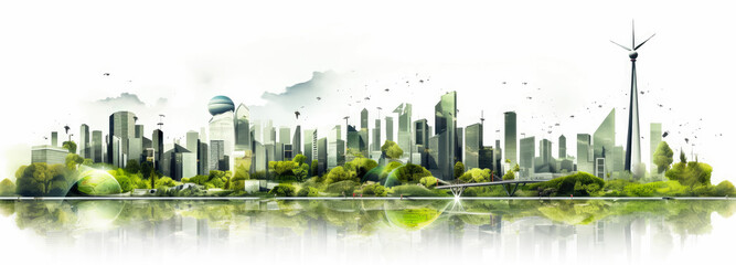 City of industrial factory and wind turbines , nature-inspired imagery , natural scenery , Generative Ai Technology
