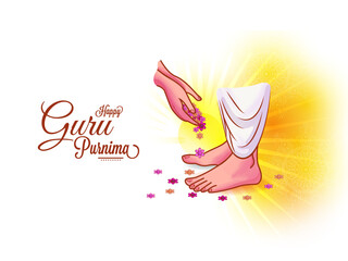 Vector Illustration of beautiful feet of spiritual teachers and hands offering flowers for Guru Purnima.