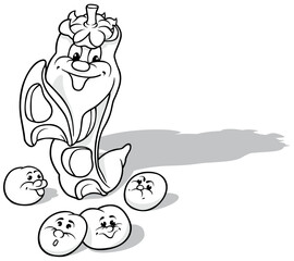 Drawing of a Pea Pod with Pea Balls around it