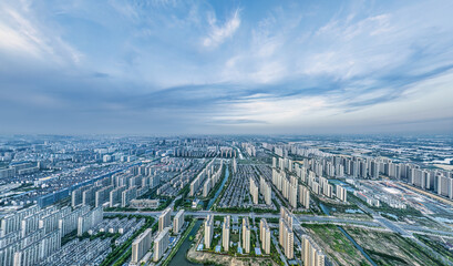 Aerial photography sunset cityscape Zhejiang, China