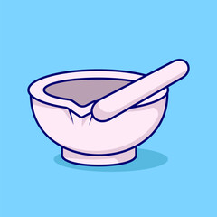 Mortar dan Pestle Vector, Flat Icon, Flat Design