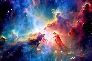 Obraz na płótnie Canvas El Universo Revelado: Una Sinfonía del Espacio Profundo de Galaxias Distantes y Nebulosas Luminosas en Azules y Púrpuras Vibrantes por Generative AI 14