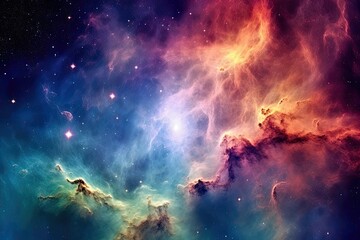 Obraz na płótnie Canvas El Universo Revelado: Una Sinfonía del Espacio Profundo de Galaxias Distantes y Nebulosas Luminosas en Azules y Púrpuras Vibrantes por Generative AI 13