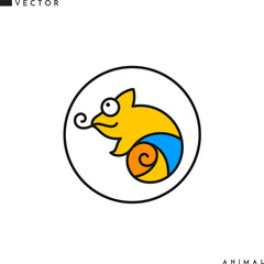 Colorful chameleon emblem. Bright animal sign
