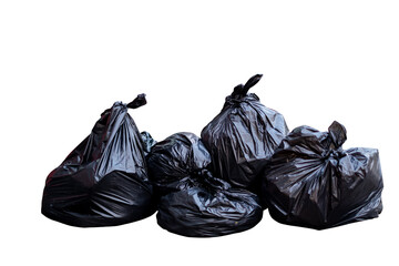Group of black plastic garbage bag isolated on transparent background, PNG File
