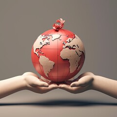 Hands holding red planet earth. World humanitarian day concept