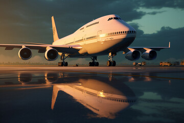 Fototapeta na wymiar Illustration of a 747 jet parked on a runway. 