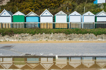 Fototapeta na wymiar Colourful beach huts at Bournemouth, UK.