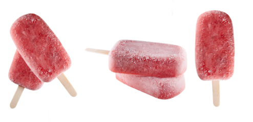 red fruit popsicle ice cream set on transparent isolated background.
