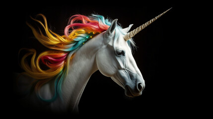 Fototapeta na wymiar white unicorn with a rainbow colored horn