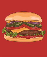 Hamburger Fast Food Burgers Front View Cheeseburgers Illustration