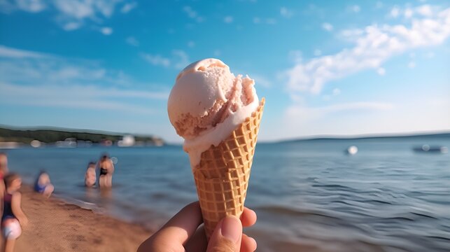 Melting ice cream at beautiful beach