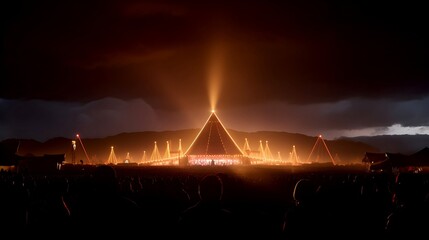 In the Crowd at the Music Festival at Night, Specatular Light Show