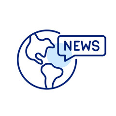 World news icon. Earth globe and message. Pixel perfect, editable stroke simple icon
