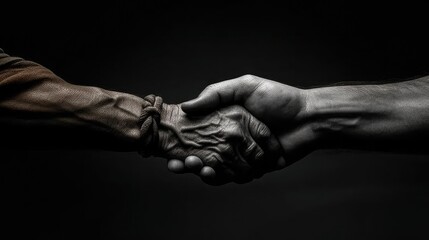 Porozumienie dłoni: Spotkanie na czarnym tle, AI generated. - obrazy, fototapety, plakaty