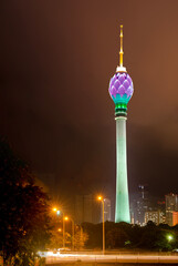Lotus Tower in Colombo Downtown in night wide area. , Sri Lanka.