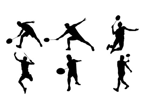 Badminton Players Silhouettes Set Vector
