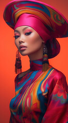 Naklejka premium An illustration of a fashion portrait combined with abstract art., AI Generated