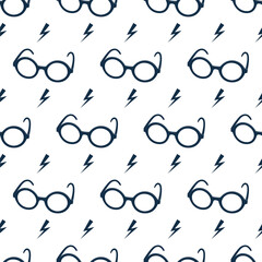 Simple, seamless pattern with glasses. Vector illustration isolated on white background for design, print, decoration, packaging, textile, wallpaper.