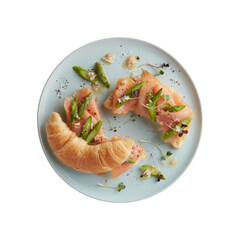 Healthy breakfast on plate top view isolated transparent background