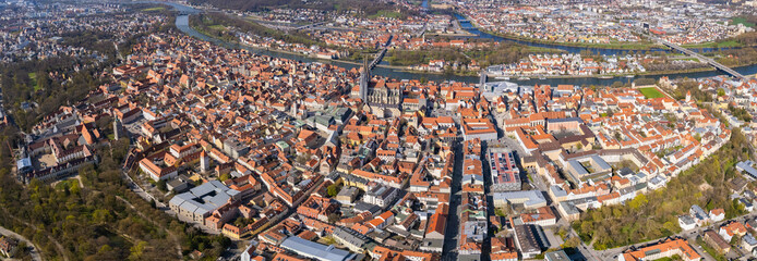Aerial view around the old town center of the city regensburg in Germany