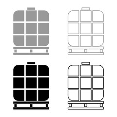 IBC intermediate bulk container tank for liquids fluid water storage reservoir set icon grey black color vector illustration image solid fill outline contour line thin flat style - 613902103