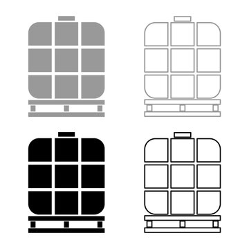 IBC intermediate bulk container tank for liquids fluid water storage reservoir set icon grey black color vector illustration image solid fill outline contour line thin flat style