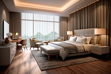 Fototapeta premium Presidential Suite Serenity: Elegant Wood-Infused Luxury
