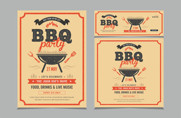 Set of BBQ Invitation Banner, barbeque invitation, flyer and facebook cover vector illustration eps 10