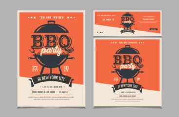 Fotobehang Vintage Poster Set of BBQ Invitation Banner, barbeque invitation, flyer and facebook cover vector illustration eps 10  © thedesignsource