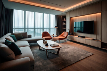 Luxury modern interior. Premium Interior Design: Modern Minimalist Presidential Suite with Wood Accents