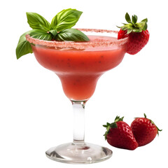 front view of Strawberry Basil Margarita cocktail drink isolated on transparent background