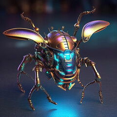 Deer beetle robot with the technological solutions of the future. A tiny robot with the latest technological solutions for reconnaissance and espionage. Future technology concept. Generative AI. - obrazy, fototapety, plakaty