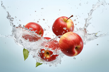 Fototapeta na wymiar 水に落下するリンゴ, リンゴ, 水, 水飛沫, apple falling into water, apple, water, splash, Generative AI