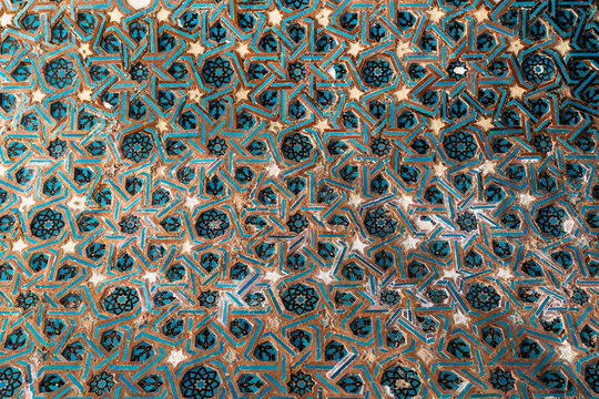 Aged blue tiles from Blue Madrasa (Gok Medrese in Turkish), Sivas, Turkey