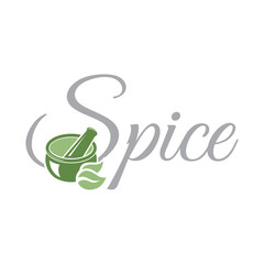 Mortar and pestle with green spice leaves